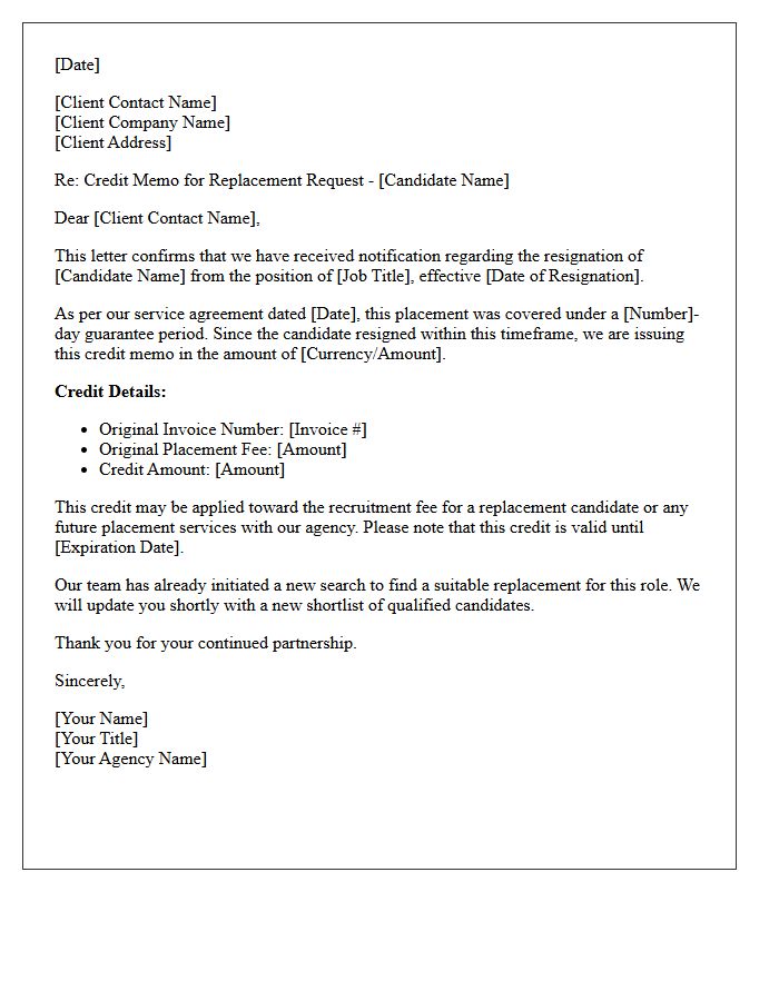 Resigned Candidate Replacement Credit Memo Letter