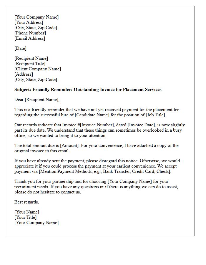 First Friendly Reminder Letter for Overdue Placement Fee