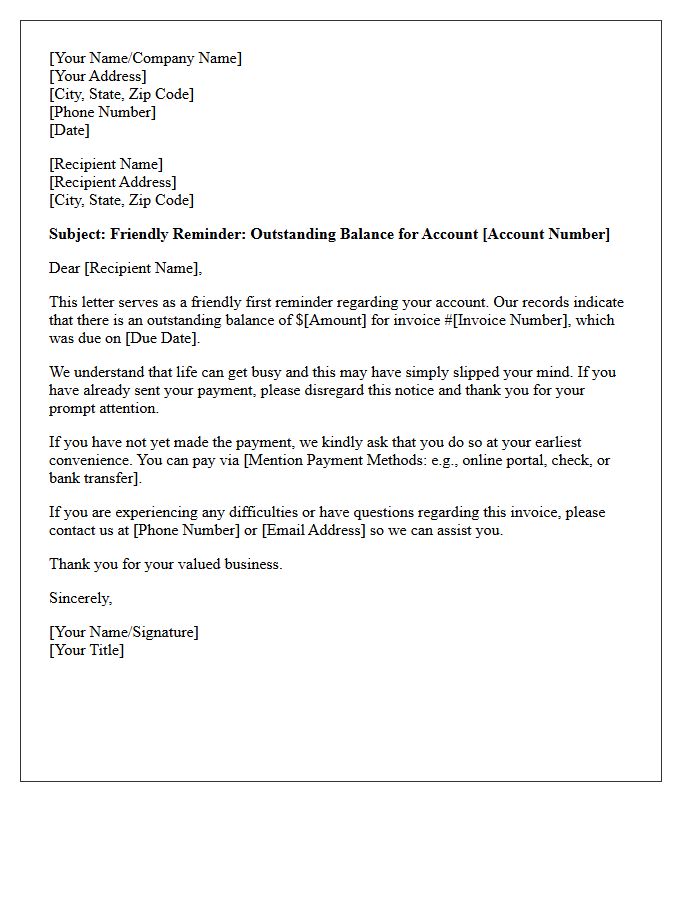 This Letter Serves as a Friendly First Reminder Regarding Your Account