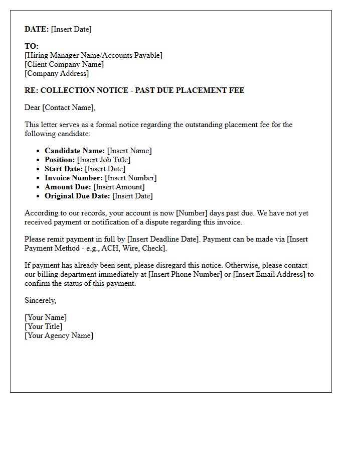 Collection Notice Letter for Outstanding Placement Fees