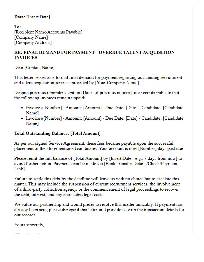 Final Demand Letter for Overdue Talent Acquisition Invoices