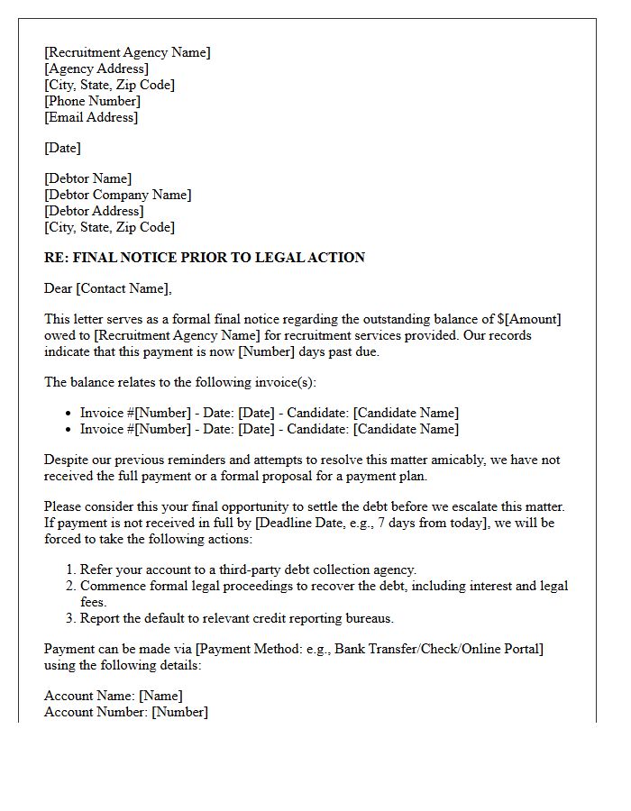 Final Notice Letter for Recruitment Agency Debt Collection