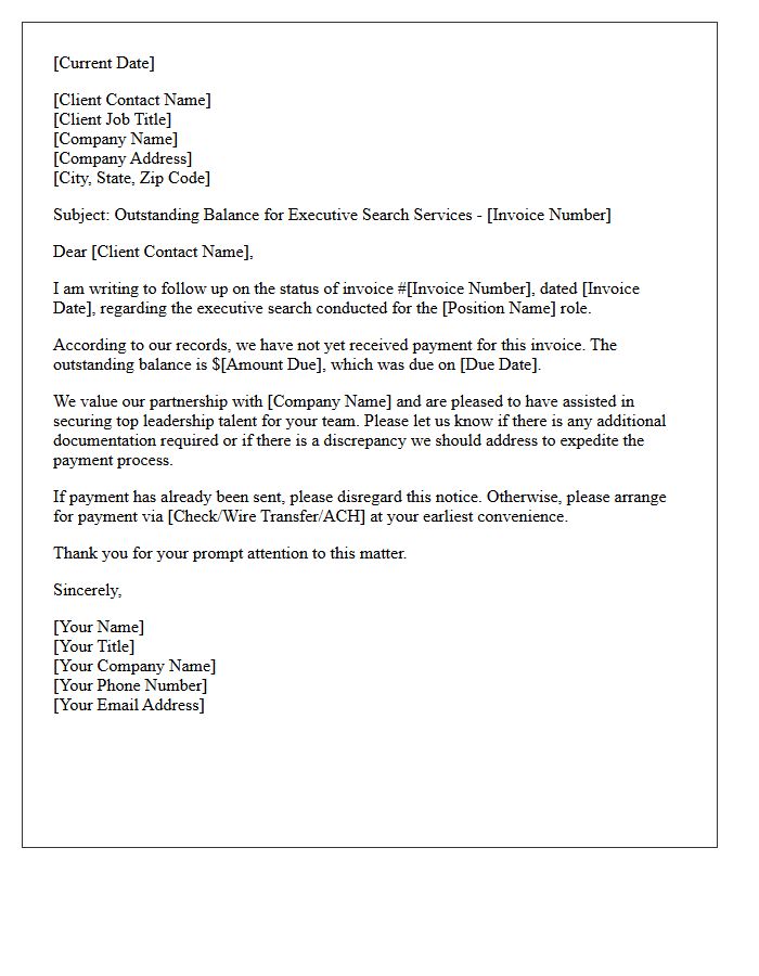 Outstanding Balance Letter for Executive Search Services