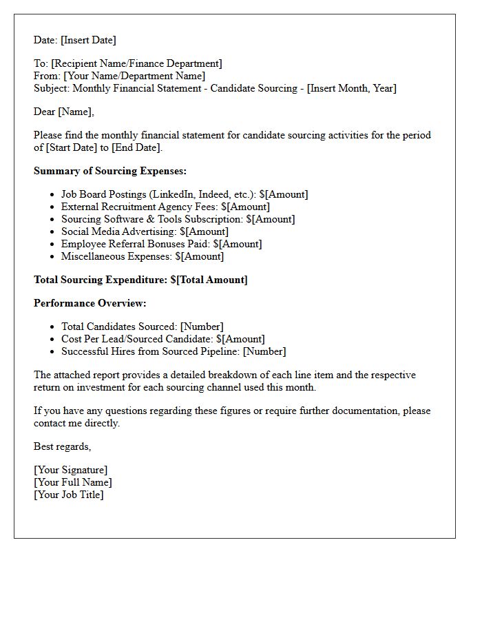 Candidate Sourcing Monthly Financial Statement Letter