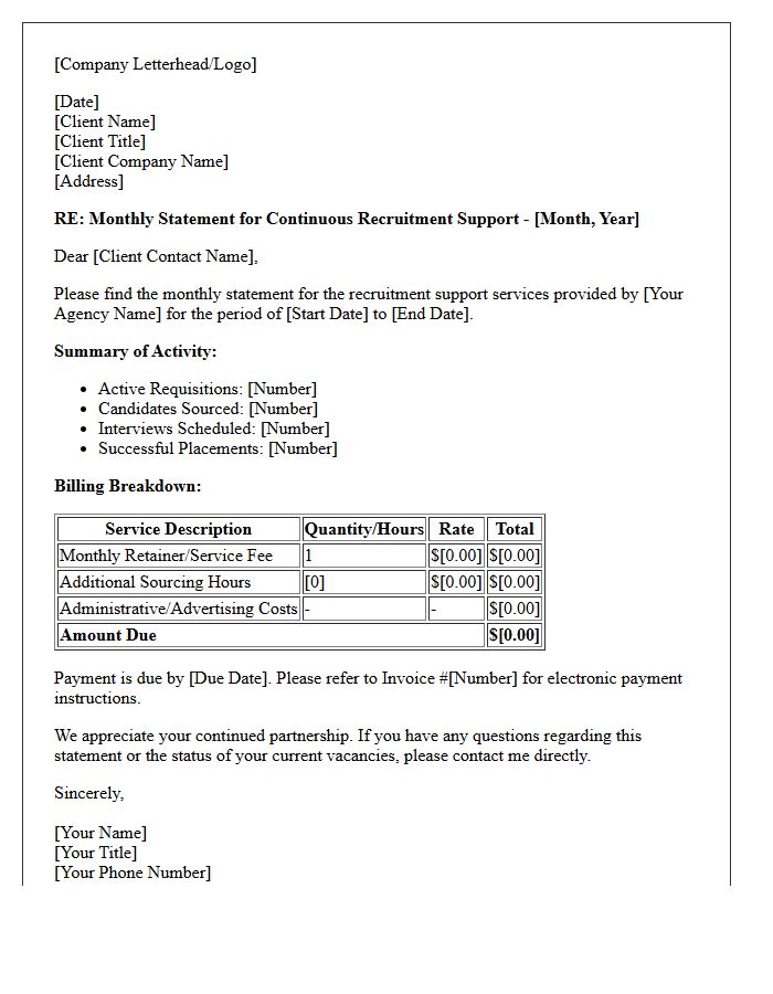 Continuous Recruitment Support Monthly Statement Letter