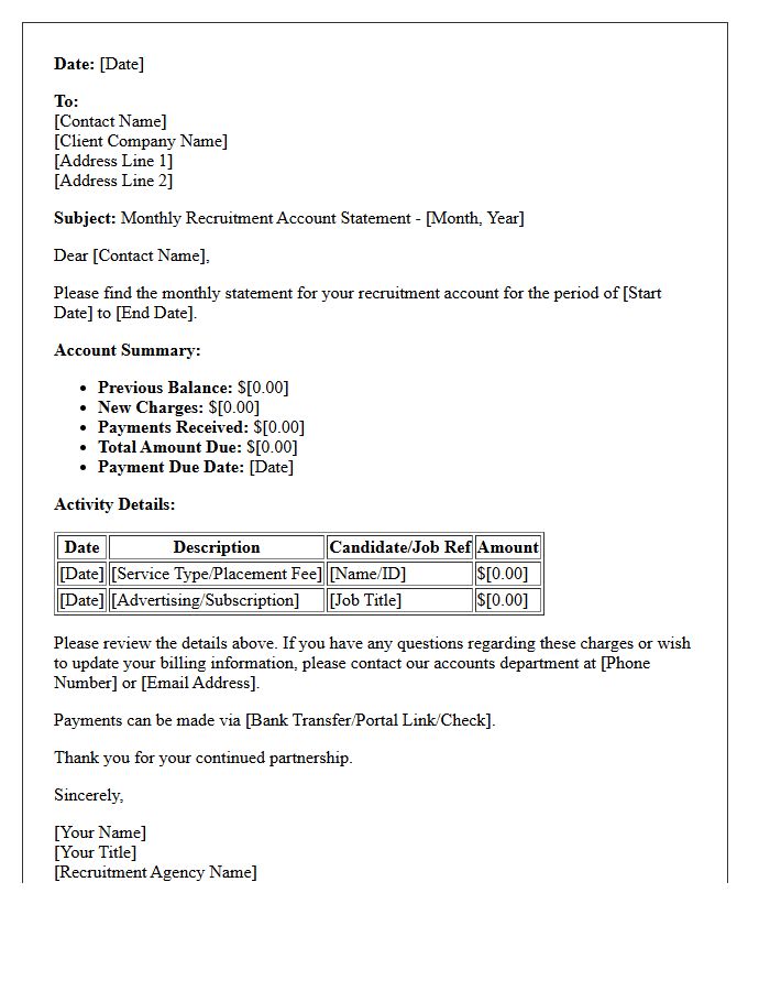Corporate Recruitment Account Monthly Statement Letter
