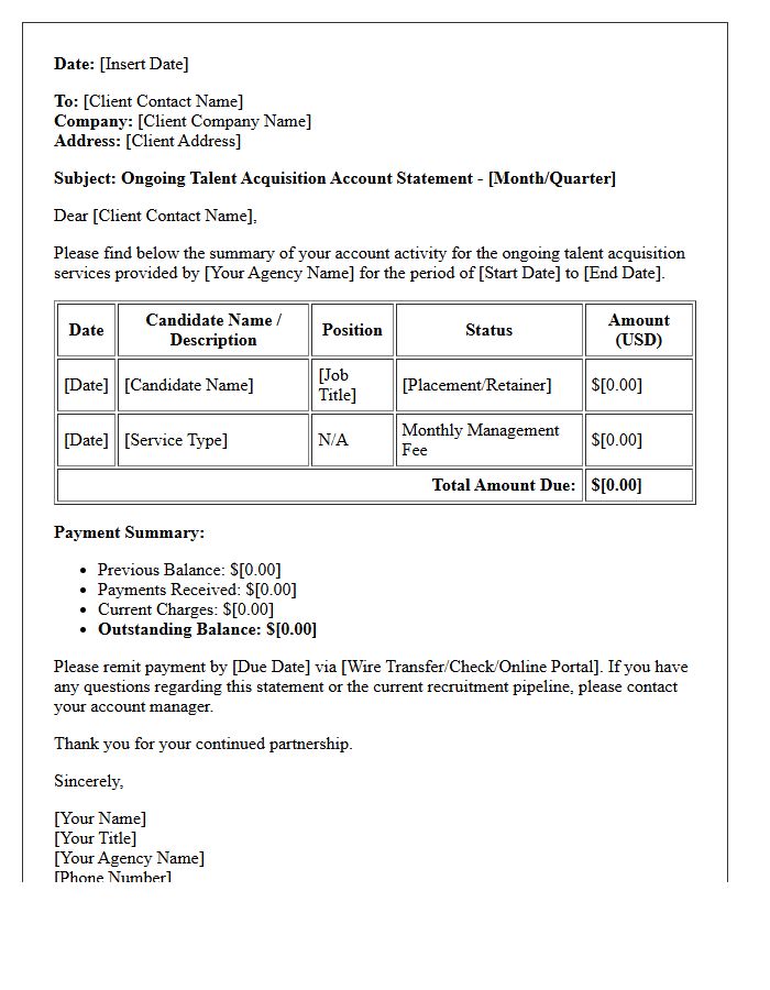 Ongoing Talent Acquisition Account Statement Letter