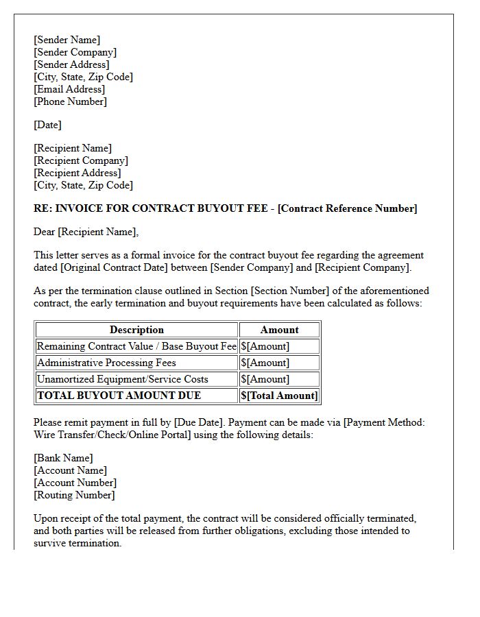 Contract Buyout Fee Invoice Letter