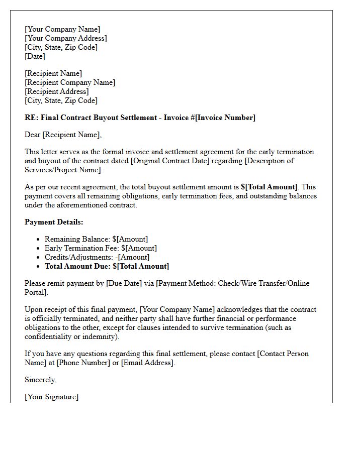 Final Contract Buyout Settlement Invoice Letter