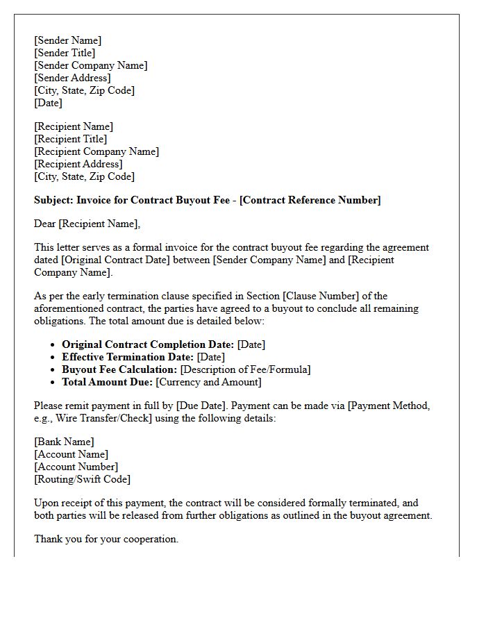 Formal Contract Buyout Fee Invoice Letter