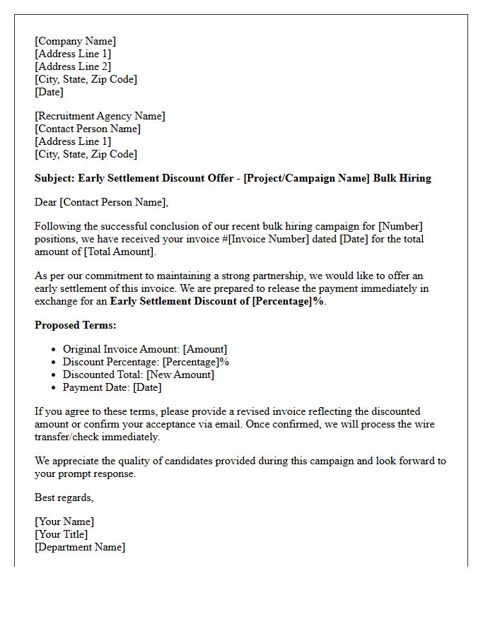 Bulk Hiring Campaign Early Settlement Discount Offer Letter