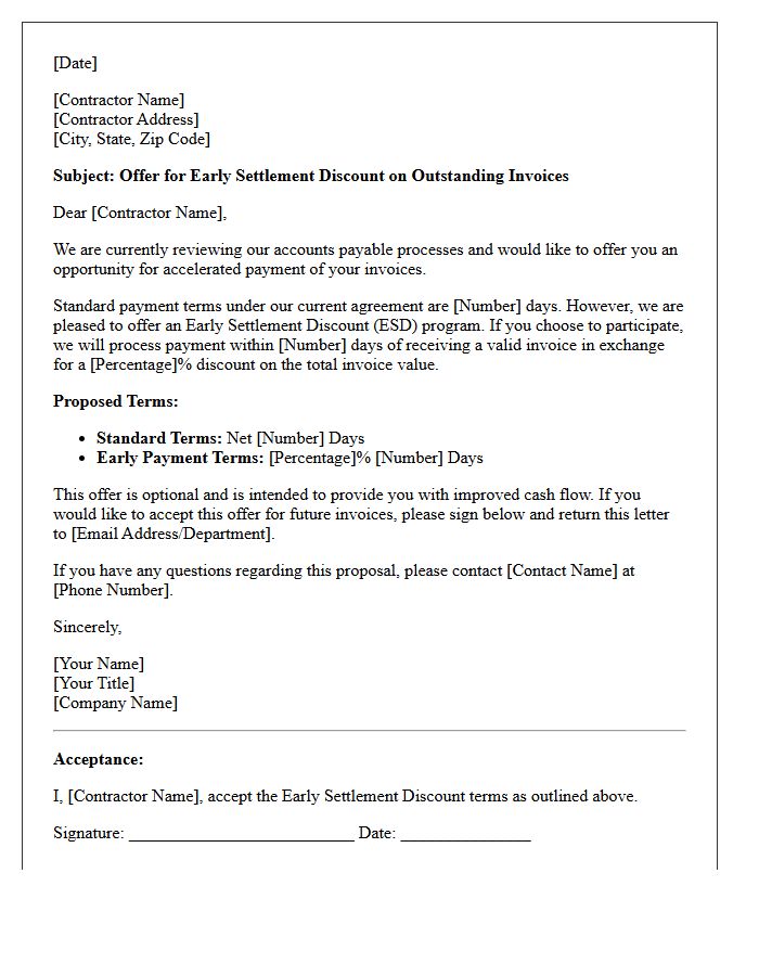 Contractor Placement Early Settlement Discount Offer Letter