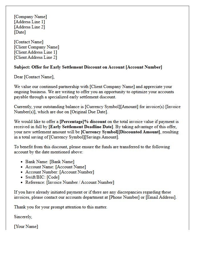 Corporate Account Early Settlement Discount Offer Letter