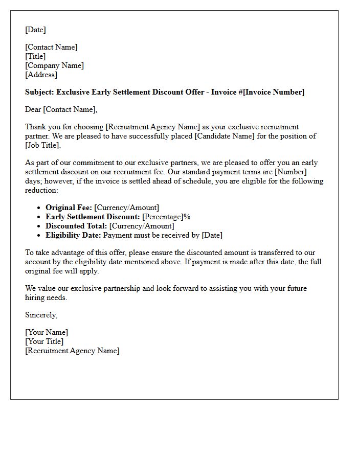 Exclusive Recruitment Partnership Early Settlement Discount Offer Letter