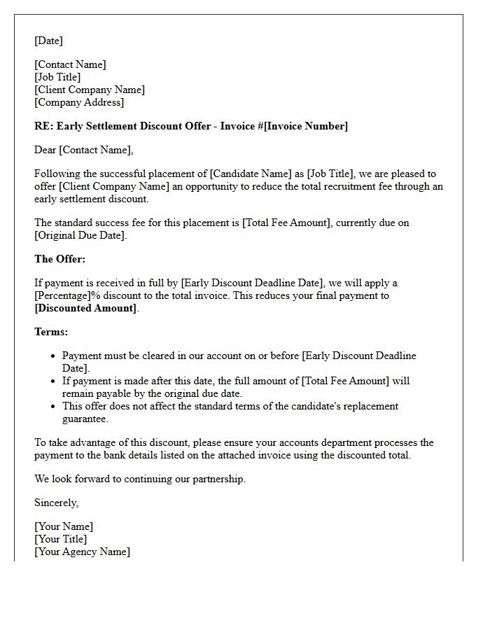 Headhunting Success Fee Early Settlement Discount Offer Letter