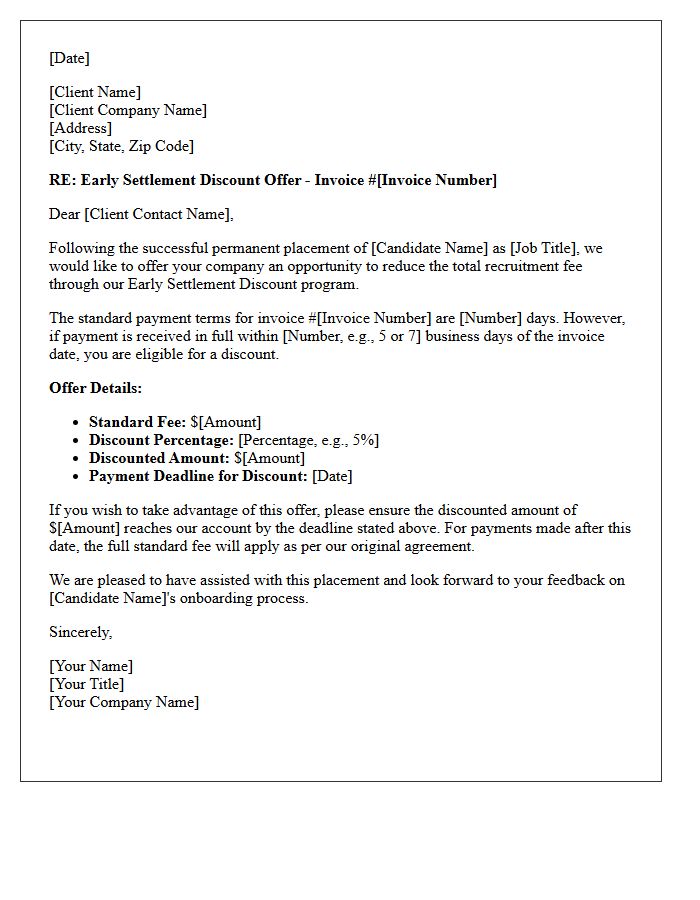 Permanent Placement Early Settlement Discount Offer Letter