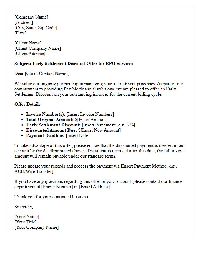 Recruitment Process Outsourcing Early Settlement Discount Offer Letter