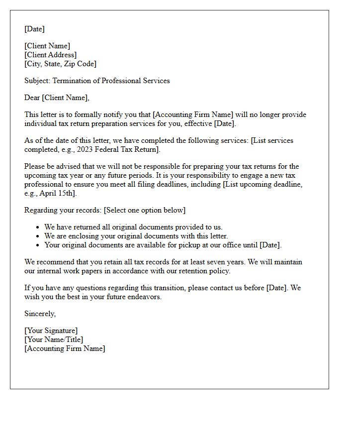 Individual Tax Return Preparation Engagement Termination Letter