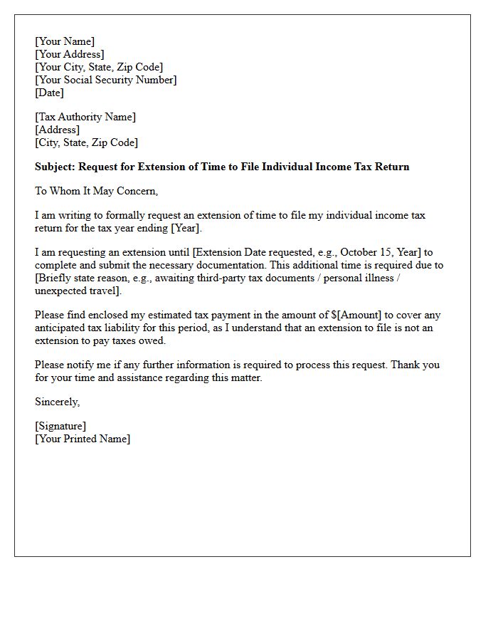 Individual Tax Return Preparation Extension Request Letter