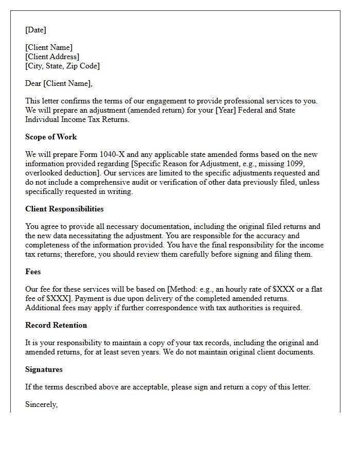 Individual Tax Return Preparation Prior Year Adjustment Engagement Letter