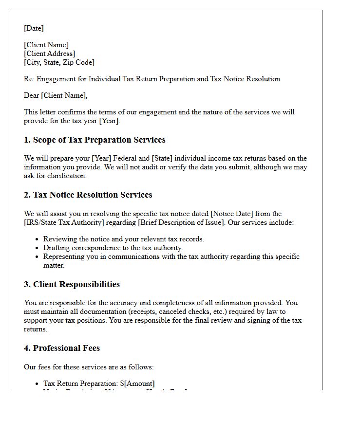 Individual Tax Return Preparation Tax Notice Resolution Engagement Letter
