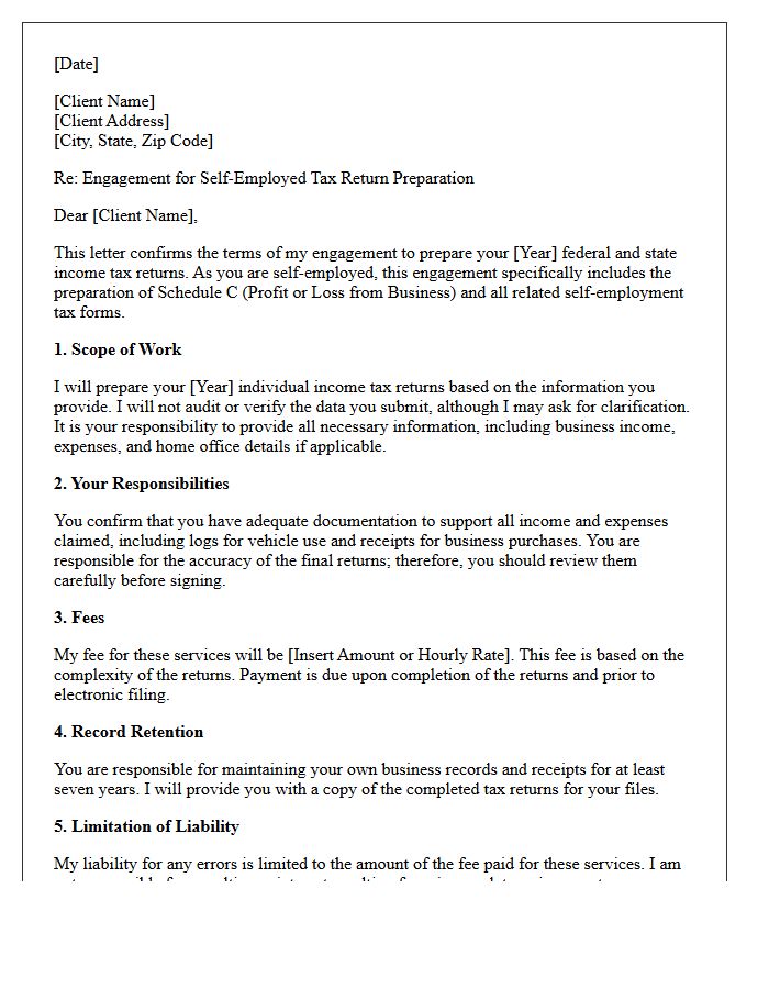 Self Employed Individual Tax Return Preparation Engagement Letter