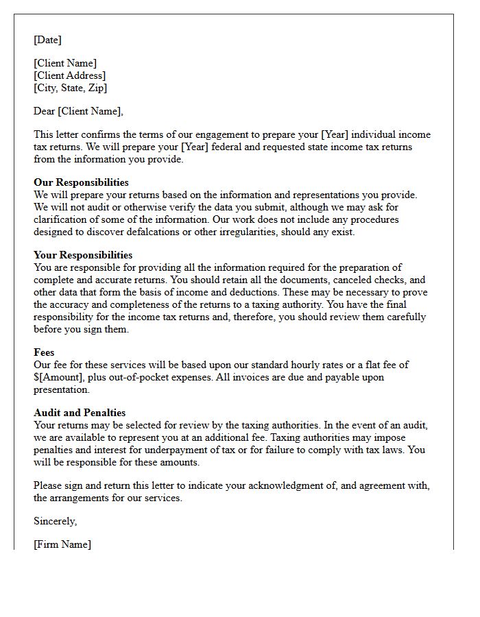 Standard Individual Tax Return Preparation Engagement Letter