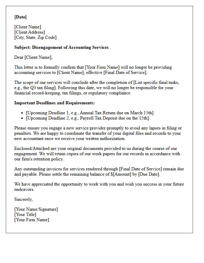 Accounting Services Disengagement Letter