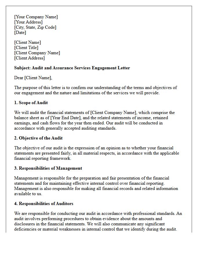 Audit and Assurance Services Engagement Letter