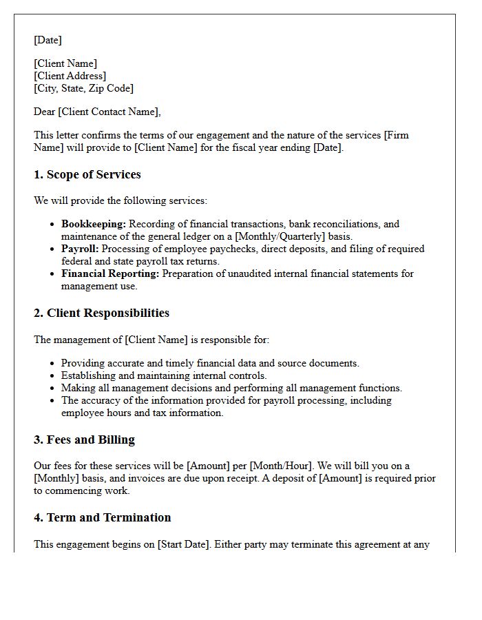 Bookkeeping and Payroll Services Engagement Letter