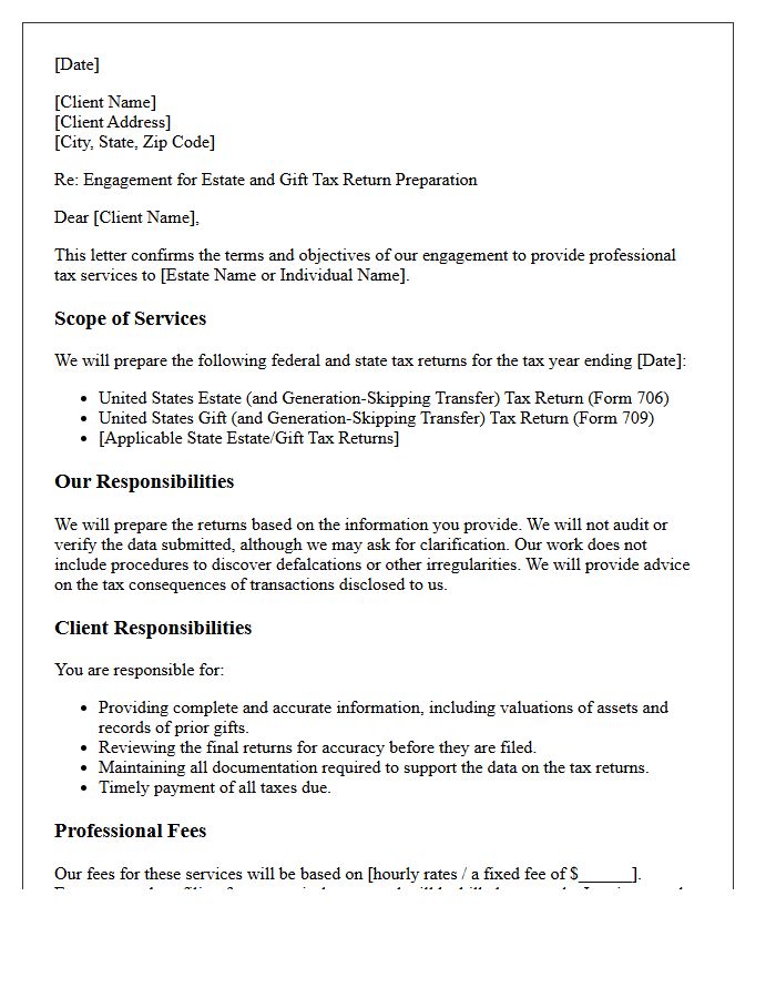 Estate and Gift Tax Return Preparation Engagement Letter