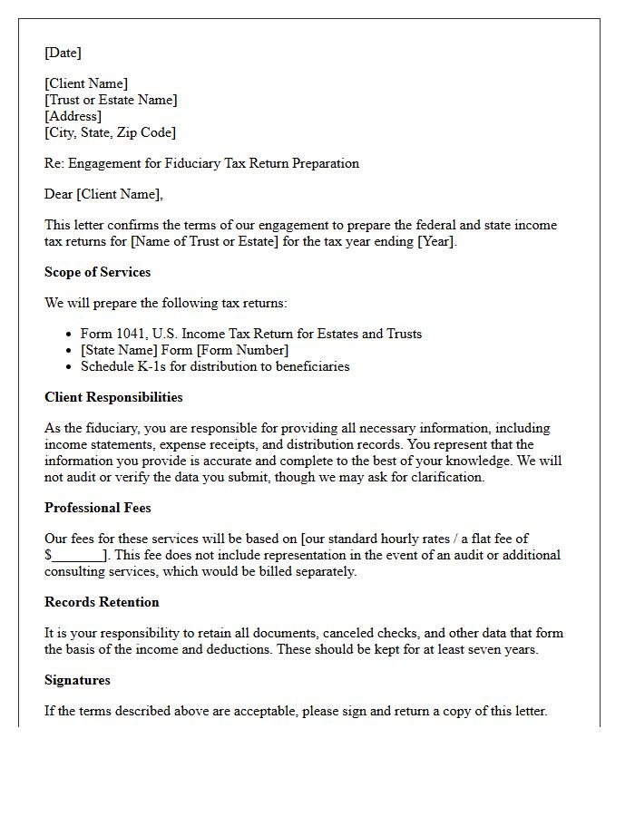Fiduciary Tax Return Preparation Engagement Letter