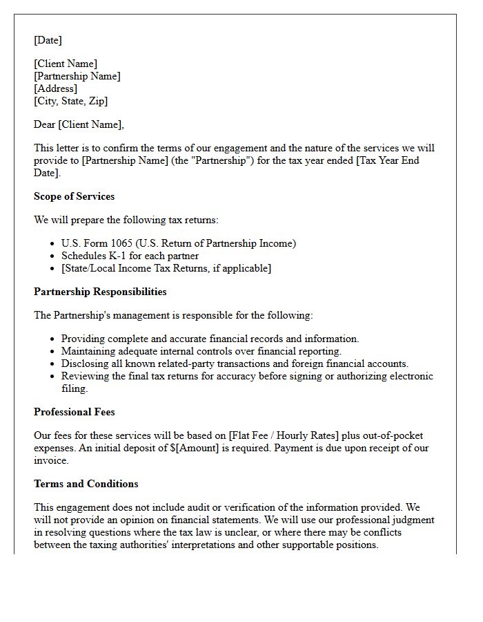 Partnership Tax Return Preparation Engagement Letter