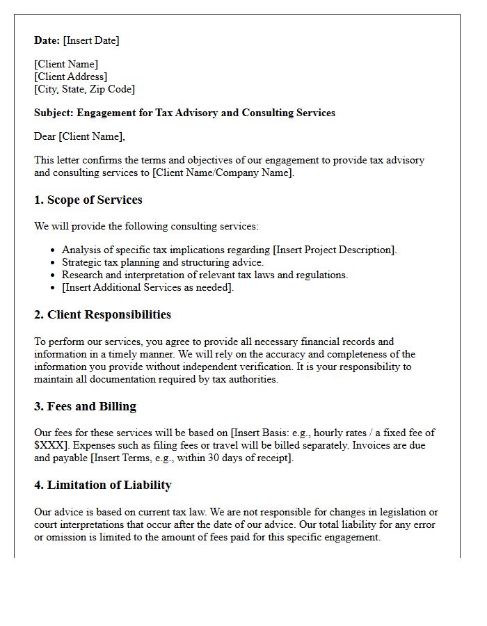 Tax Advisory and Consulting Engagement Letter