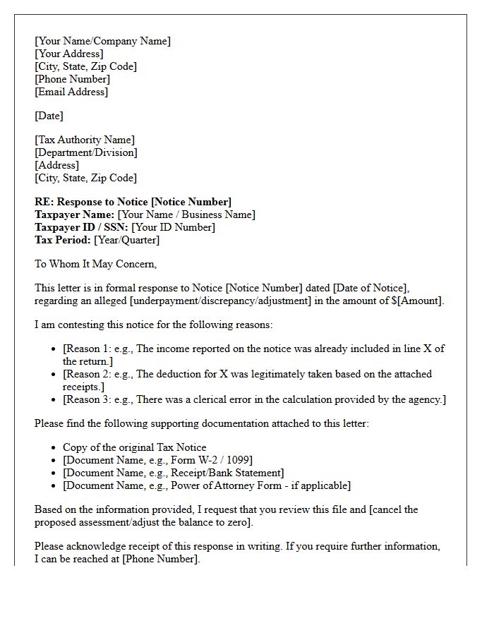 Tax Notice Response Representation Letter