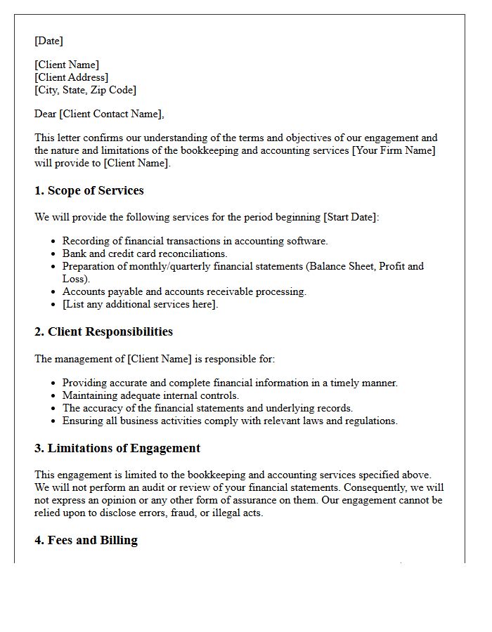 Bookkeeping And Accounting Services Engagement Letter