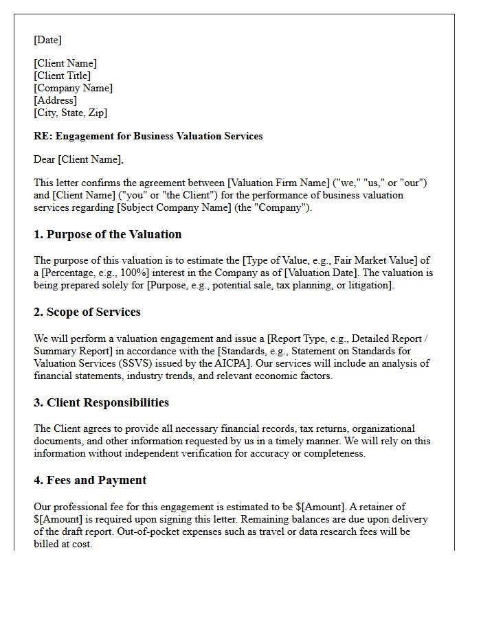 Business Valuation Services Engagement Letter