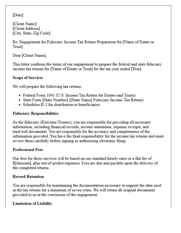 Fiduciary Income Tax Preparation Engagement Letter