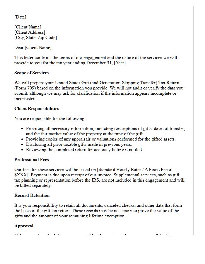 Gift Tax Return Preparation Engagement Letter