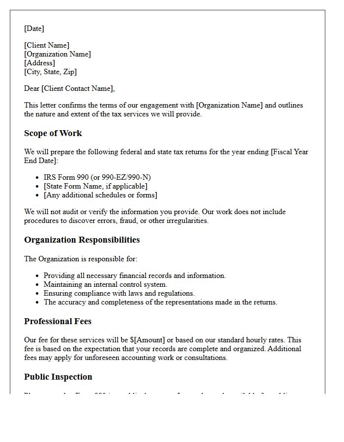 Nonprofit Organization Tax Preparation Engagement Letter