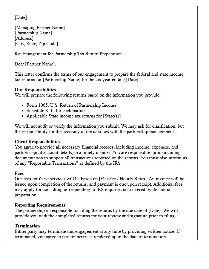 Partnership Tax Return Preparation Engagement Letter