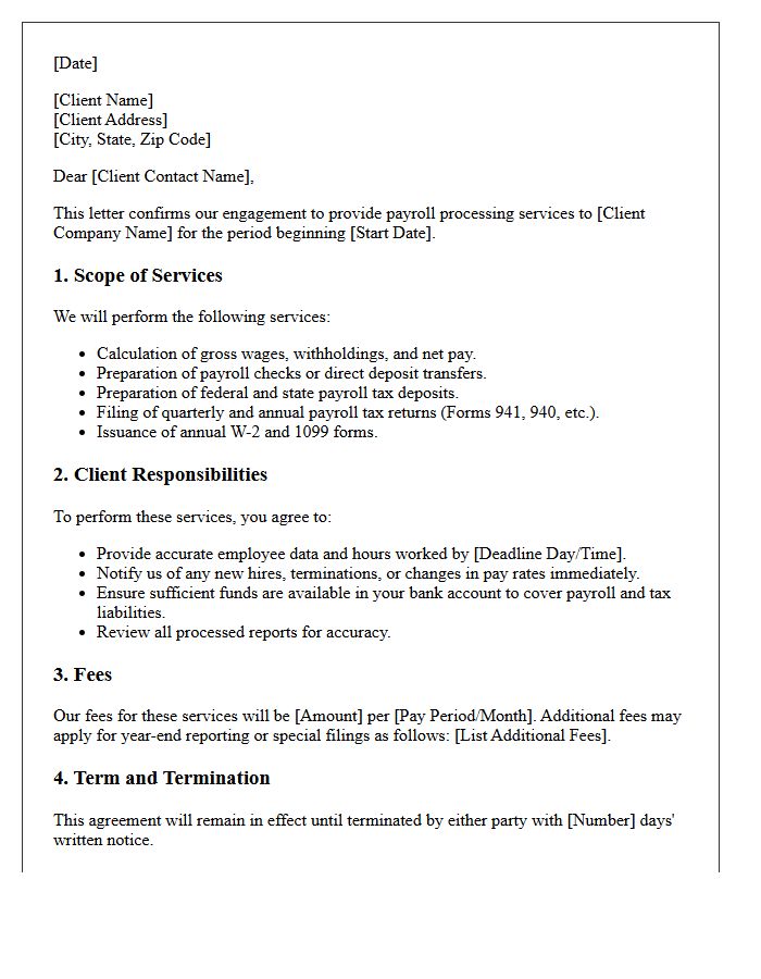 Payroll Processing Services Engagement Letter