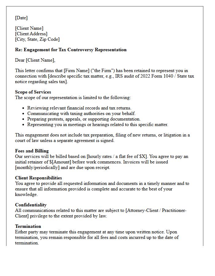 Tax Controversy Representation Engagement Letter