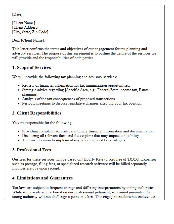 Tax Planning And Advisory Services Engagement Letter