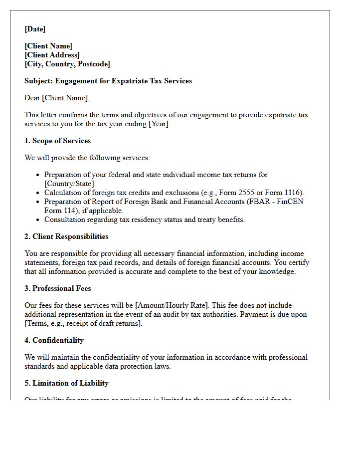 Expatriate Tax Services Engagement Letter