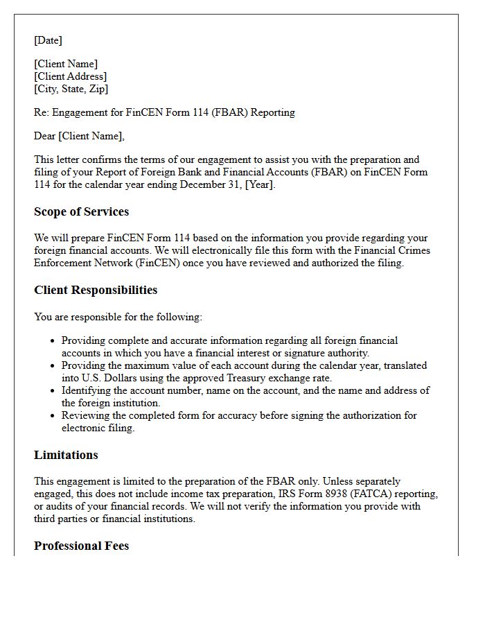 Foreign Bank Account Reporting Engagement Letter