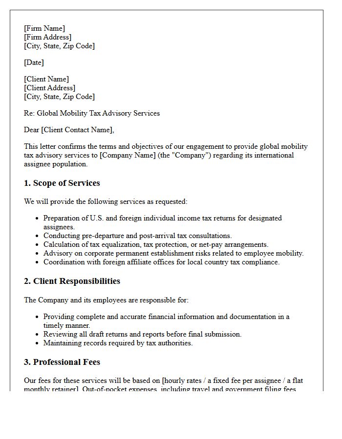 Global Mobility Tax Advisory Engagement Letter