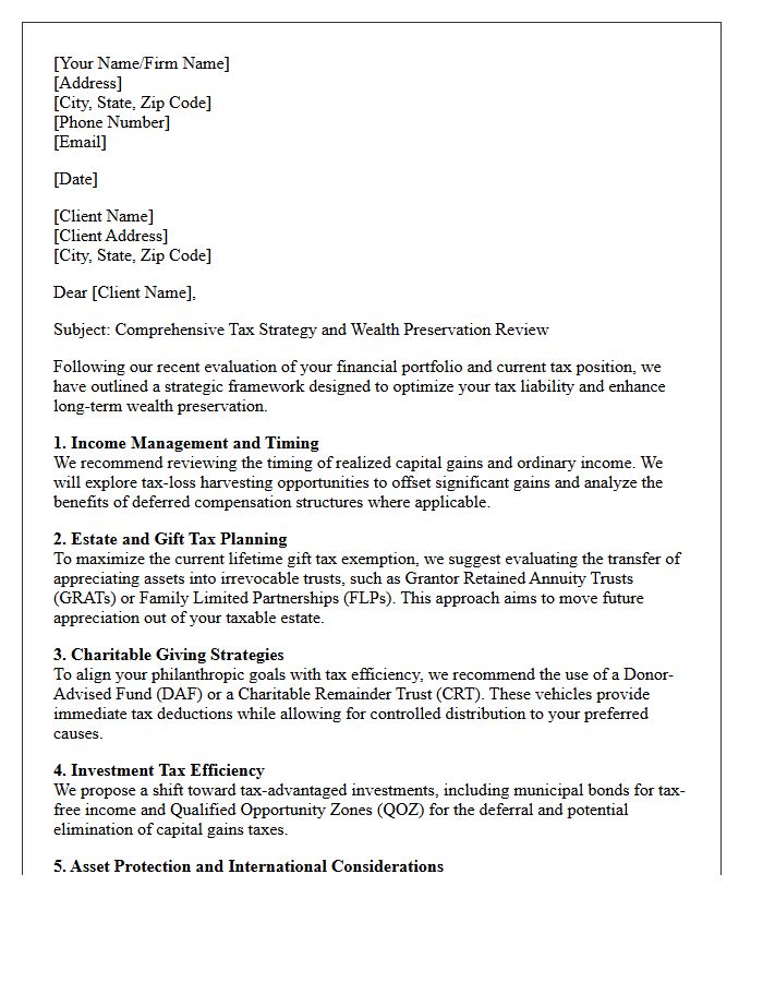 High Net Worth Individual Tax Strategy Letter