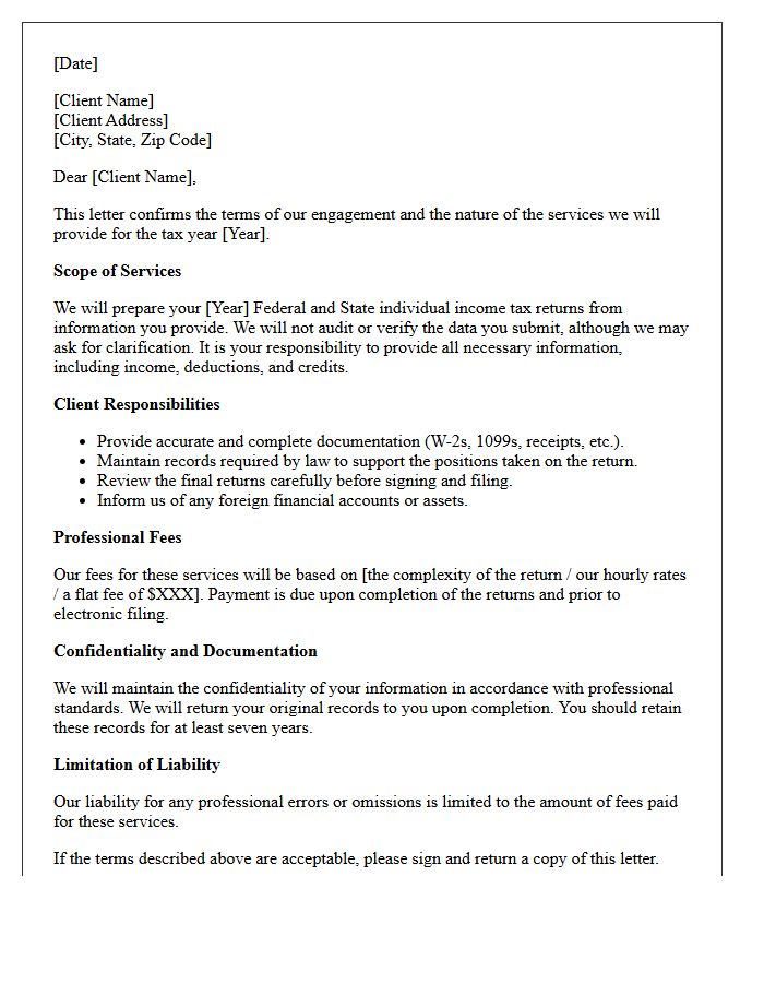 Individual Income Tax Preparation Engagement Letter