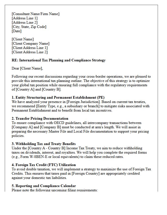 International Tax Planning Consulting Letter